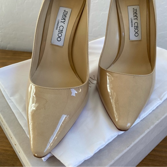 SOLD Jimmy Choo Romy 100 Nude Patent Leather Stiletto Heel - Picture 7 of 12